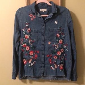 MADEWELL Denim Shirt w/ Floral Embroidery (Size M)